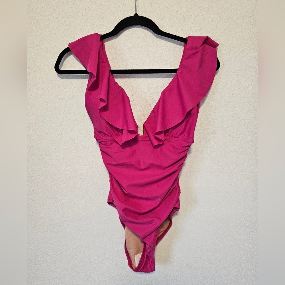 J.Crew Fuchsia Pink Ruffle One-Piece Swimsuit Women's Size 4 NWT